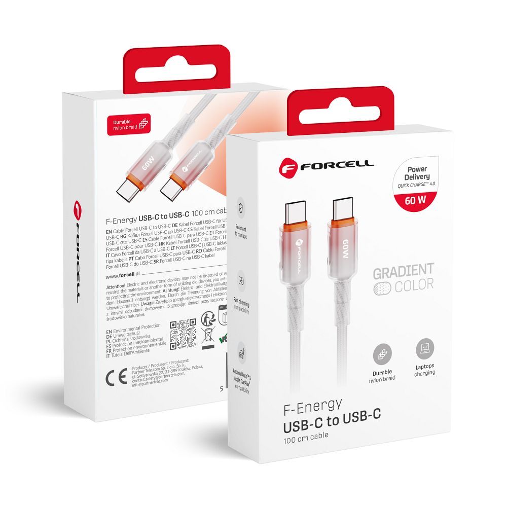 Кабель USB C to USB C Forcell F-Energy QC4.0 PD 3A 60W Gradient 1 m C354 белый