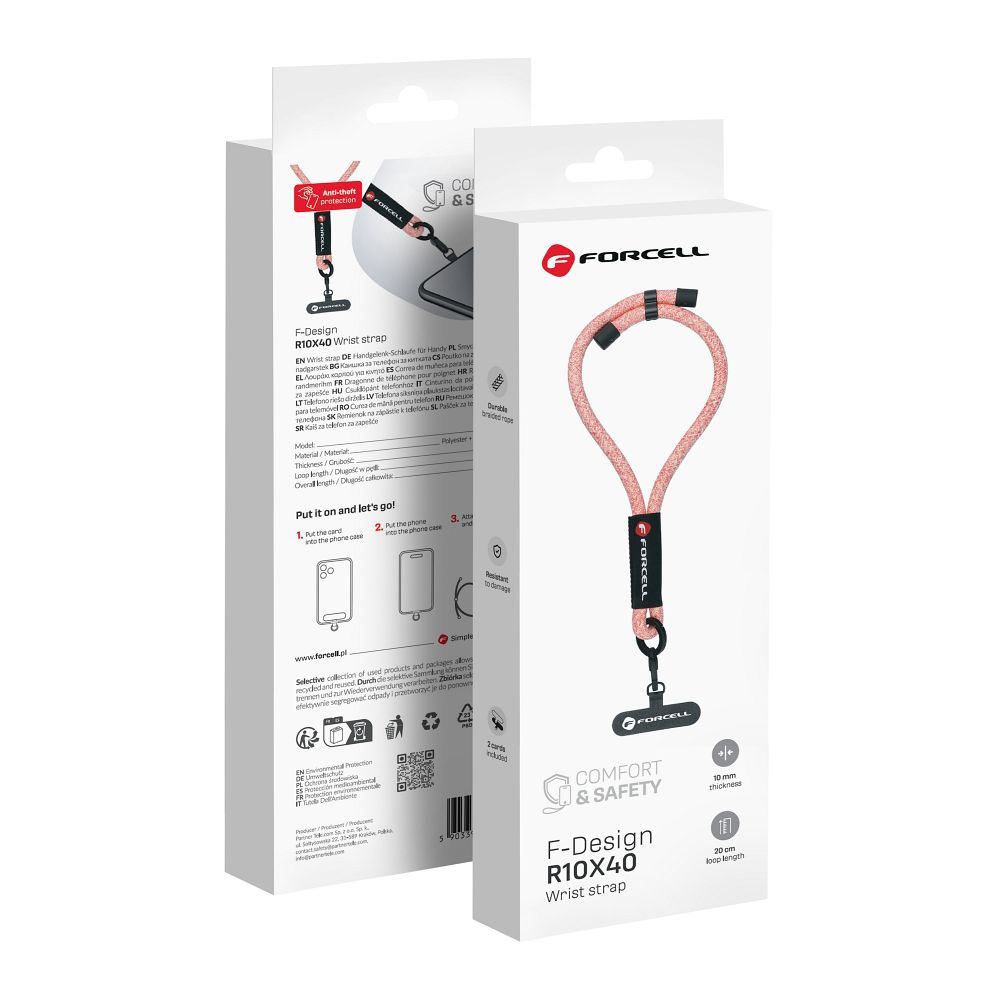 Forcell F-Design R10X40 шнурок на запястье для телефона регулируемой длины (макс. 20см в петле) розово-белый