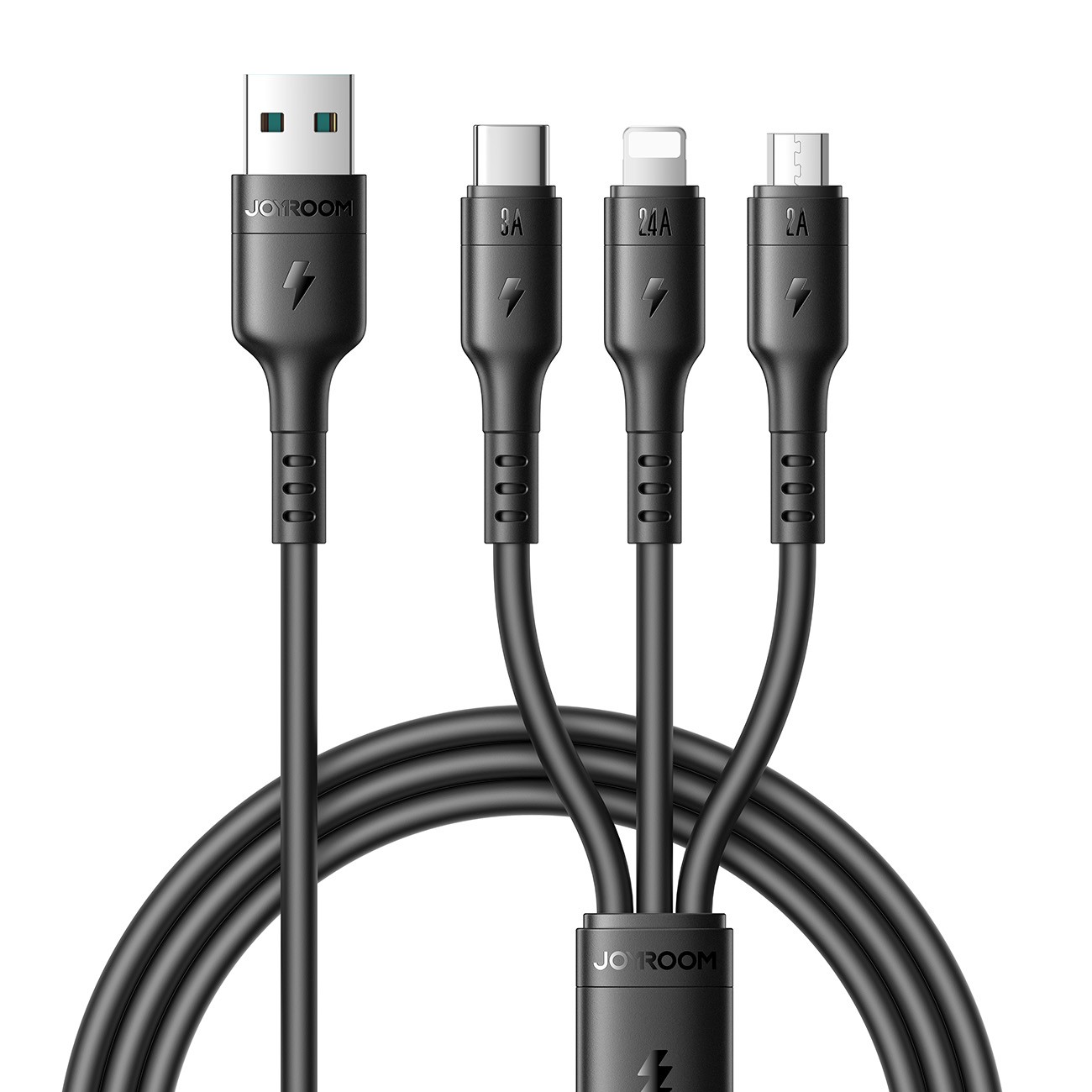Кабель Joyroom S-A61 USB-A — USB-C/Lightning/MicroUSB 3.5A 1.2м чёрный