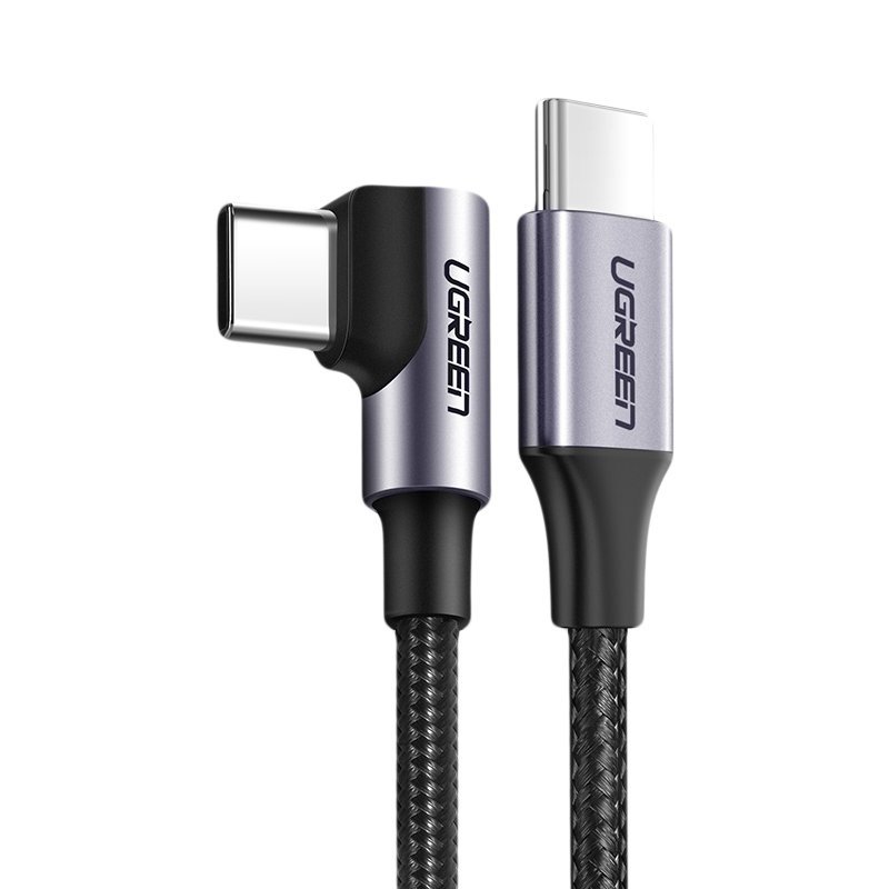 Ugreen US255 50125 кабель USB-C (прямой) / USB-C (угловой) PD QC 60W 3A 2м — серый
