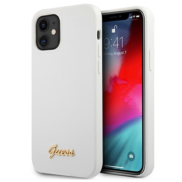 Guess GUHCP12SLSLMGWH iPhone 12 mini 5.4" белый/белый жёсткий чехол Metal Logo Script