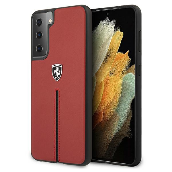 Dėklas telefonui Ferrari FEOSIHCS21MRE S21+ G996 raudonas/raudonas kietasis dėklas Off Track odinė nailoninė juostelė