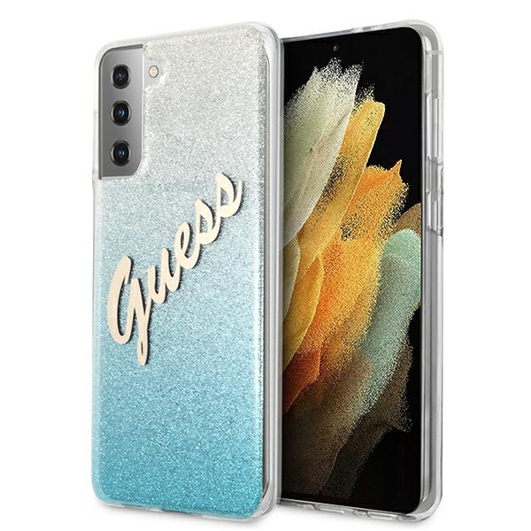 Guess GUHCS21MPCUGLSBL S21+ G996 mėlynas/mėlynas kietas dėklas Blizgus Gradientas Script