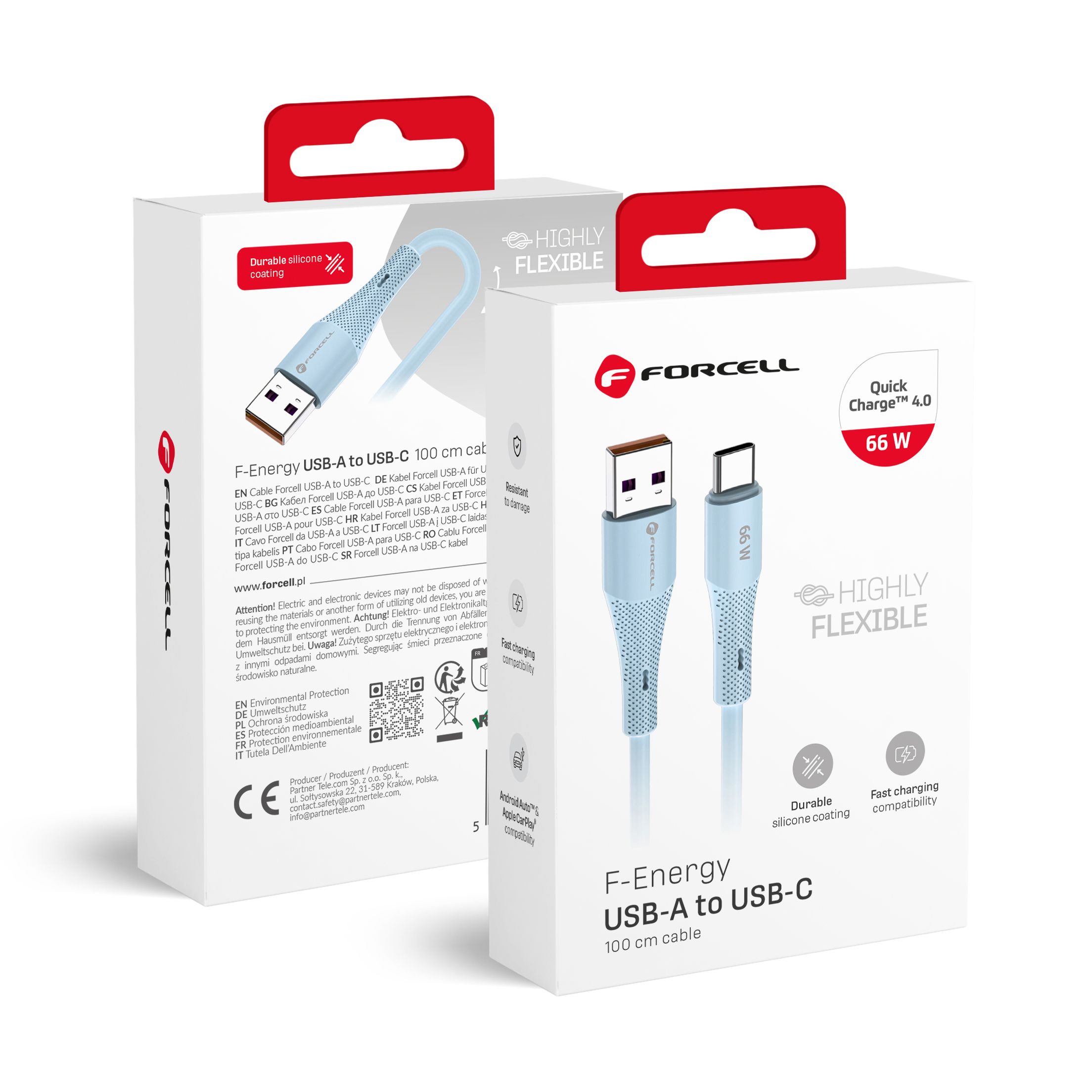 Кабель USB A to USB C Forcell F-Energy QC4.0 3A 66W Silicone 1 m C342 синий