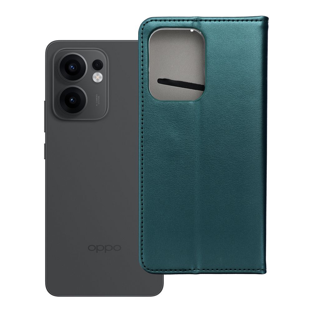 SMART MAGNETO knygos tipo dėklas telefonui OPPO RENO 13F 4G / 5G, tamsiai žalias