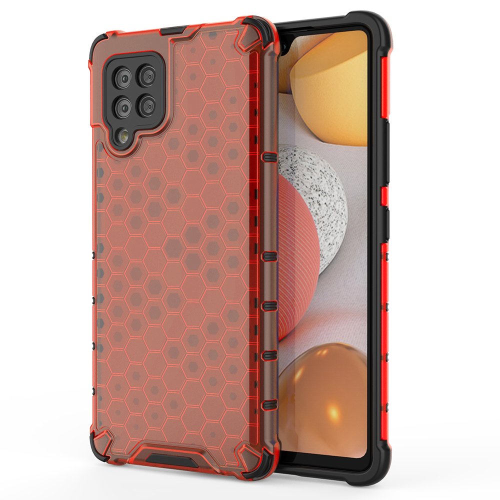 Honeycomb dėklas šarvuotas su TPU buferiu Samsung Galaxy A42 5G raudonas