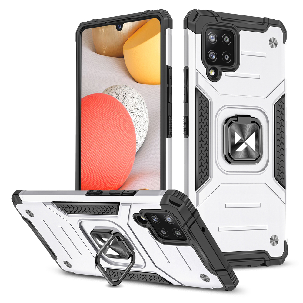 Wozinsky Ring Armor dėklas su stovu tvirtas apsauginis dangtelis Samsung Galaxy A42 5G sidabrinis