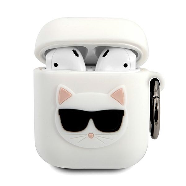 Karl Lagerfeld Силиконовый чехол Choupette для AirPods 1/2 — белый