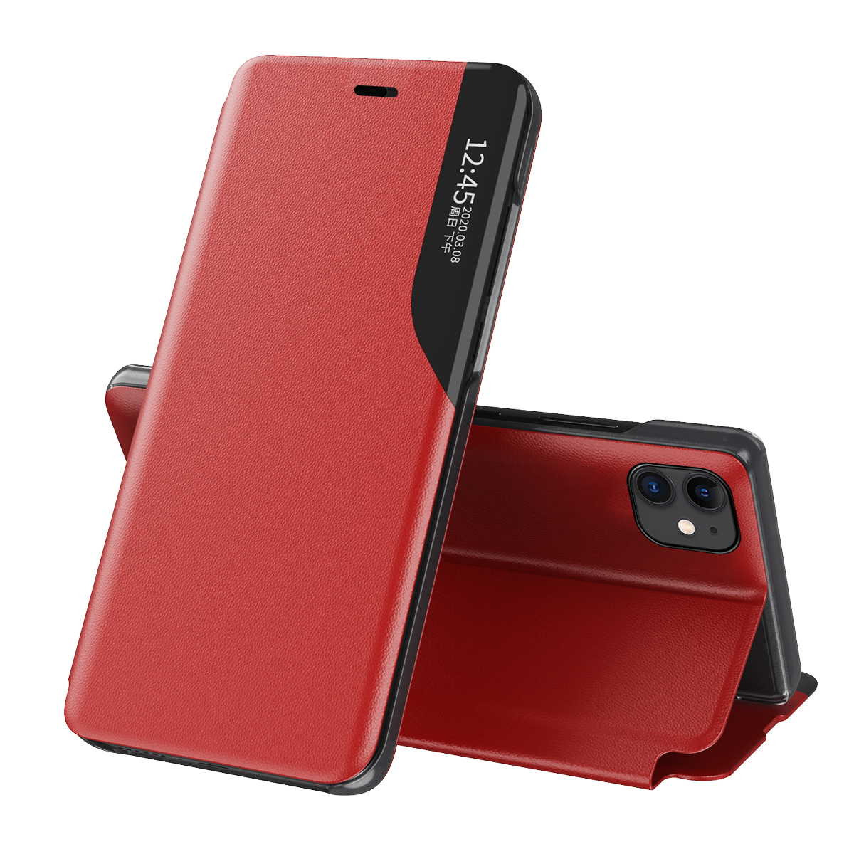 Eco Leather View Case eleganti knygos tipo dėklas su stovu iPhone 13 Pro Max raudonas