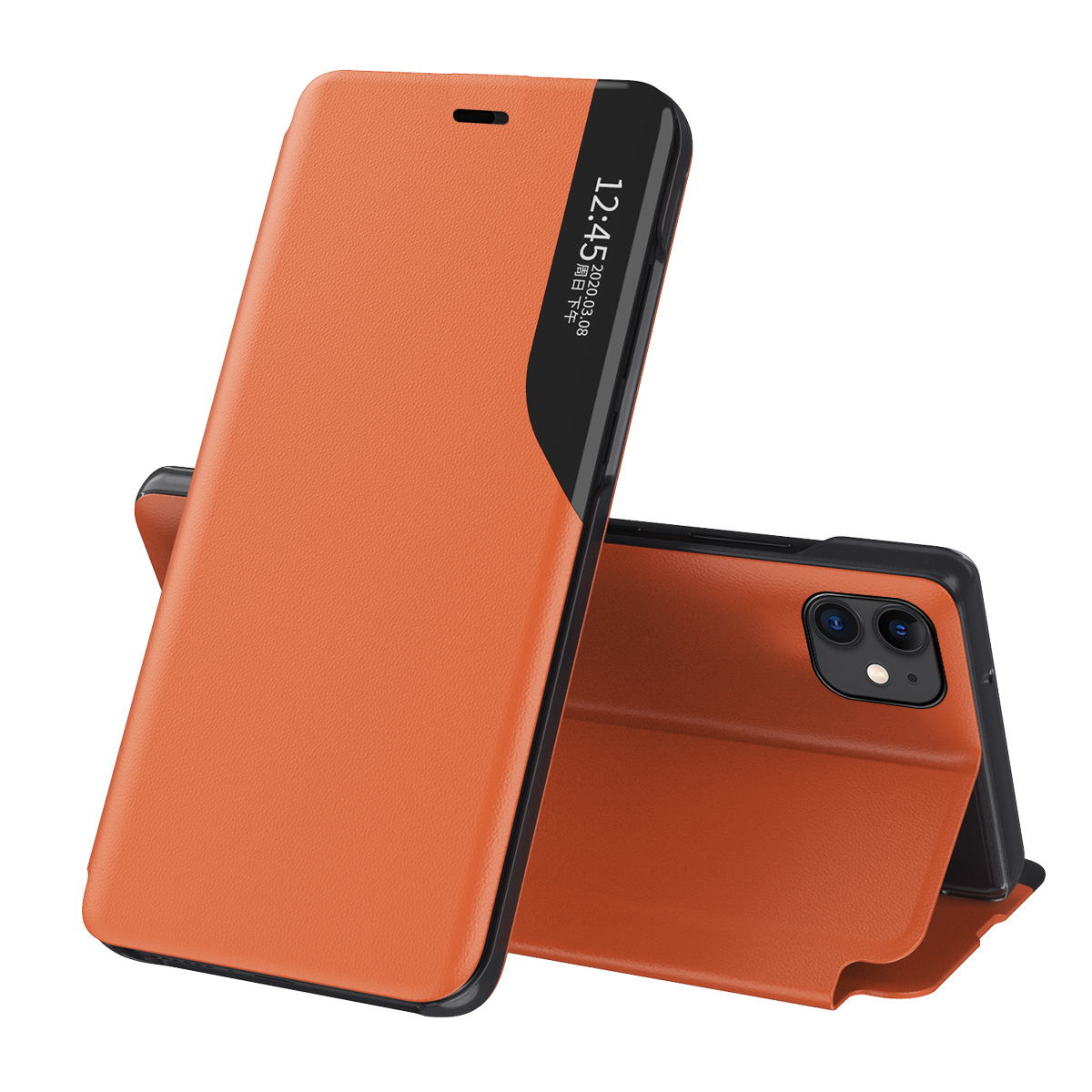 Eco Leather View Case элегантный чехол-книжка с подставкой для iPhone 13 mini оранжевый