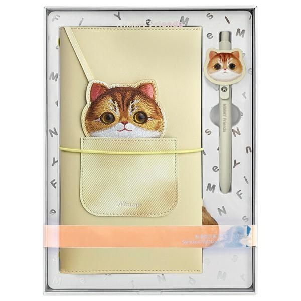NIMMY rinkinys 2in1 užrašų knygelė + rašiklis BIG EYED PET 2.0 Katė chaki