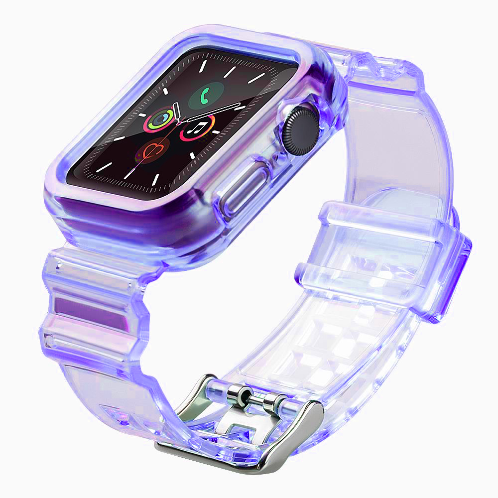 Силиконовый ремешок-браслет с чехлом и подсветкой для Apple Watch 40mm - фиолетовый