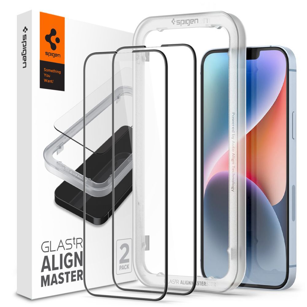 Spigen ALM Glass FC закалённое стекло для iPhone 13 / 13 Pro / 14 / 16e / 17e - чёрный 2 шт