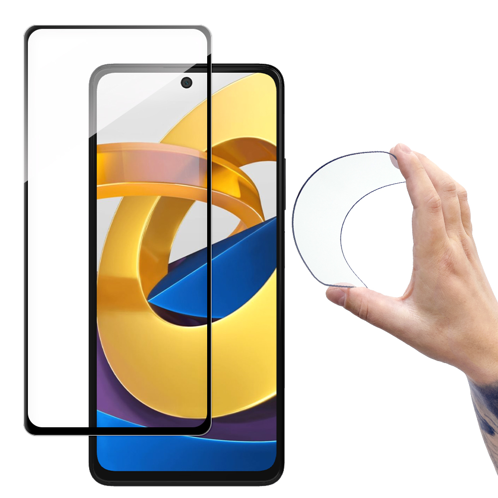 Wozinsky Pilnas dangtis Flexi Nano stiklo plėvelė grūdintas stiklas su rėmeliu Xiaomi Poco M4 Pro 5G skaidrus