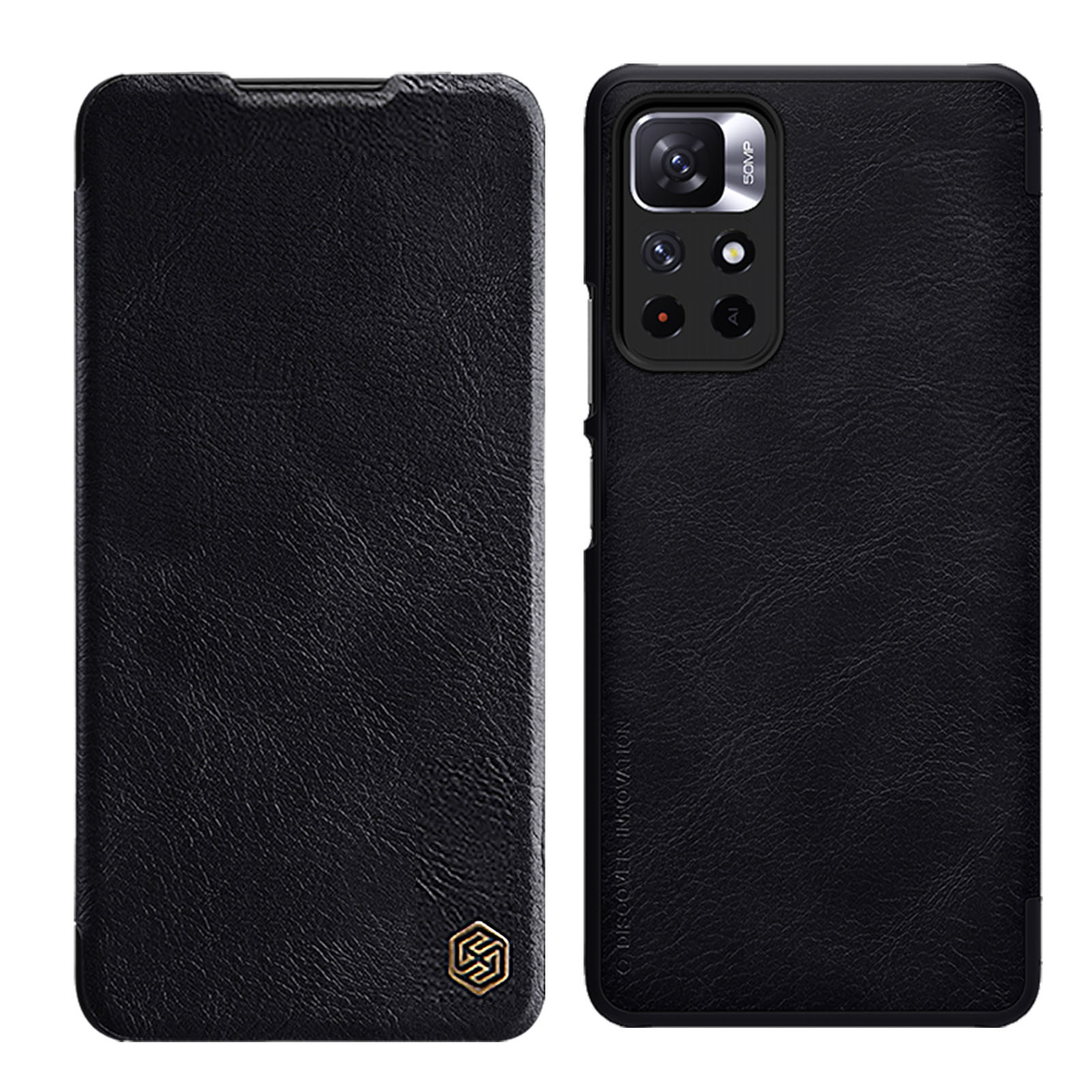 Nillkin Qin dėklas atverčiamas dėklas Xiaomi Redmi Note 11T 5G / 11S 5G / 11 5G (Kinija) / Poco M4 Pro 5G - juodas