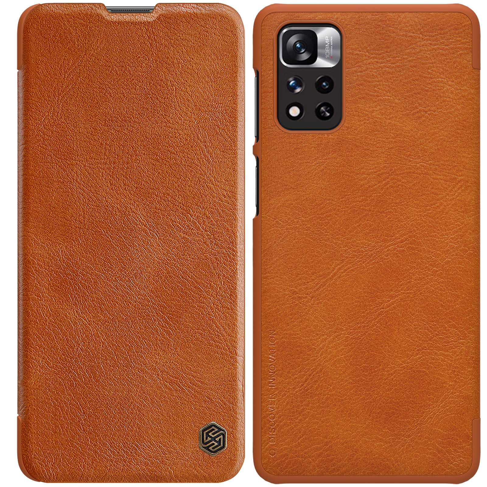 Nillkin Qin dėklas telefonui Xiaomi Redmi Note 11 Pro+ (Kinija) / Redmi Note 11 Pro (Kinija) / Mi11i HyperCharge apsauginis kameros dėklas su stovu rudas