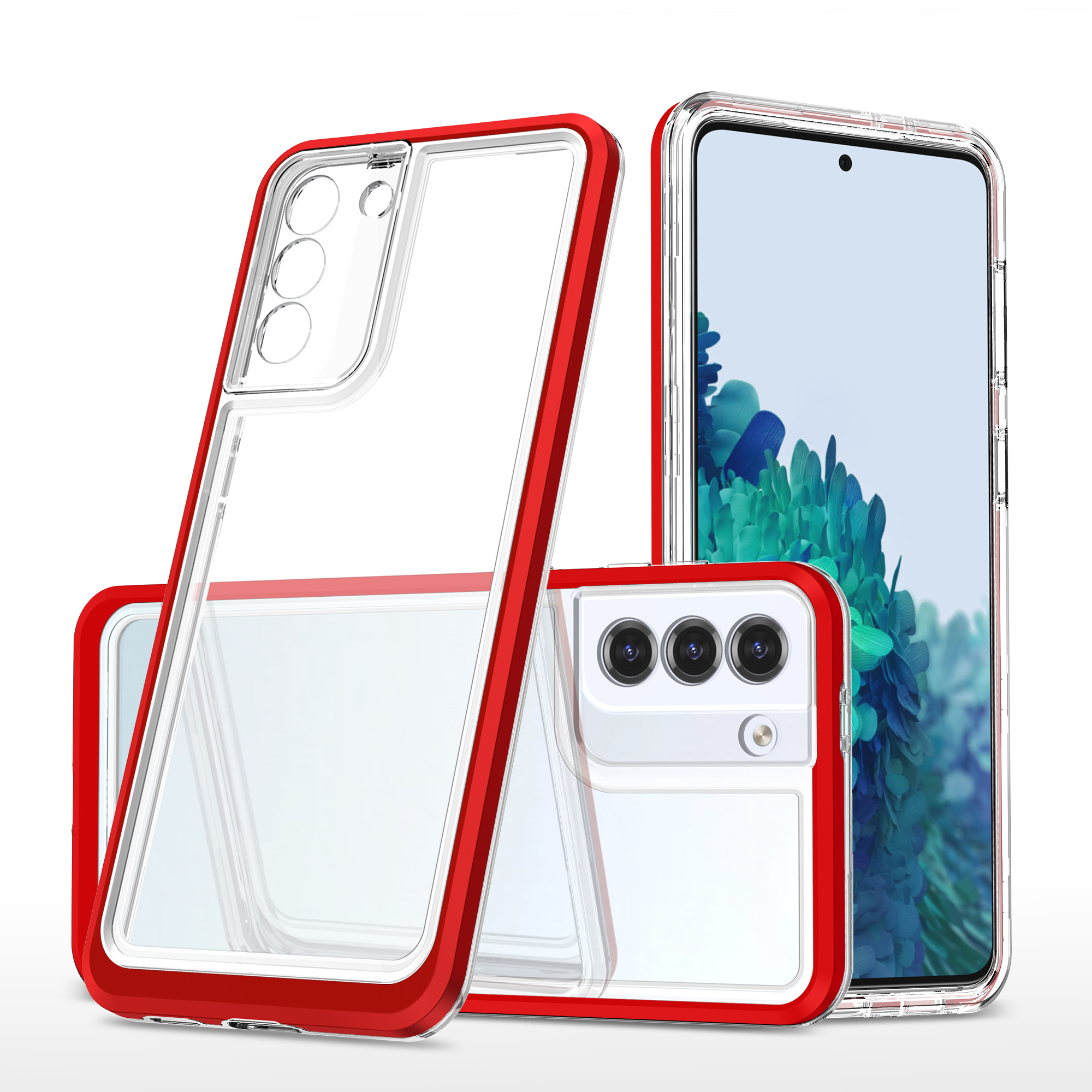 Skaidrus 3in1 dėklas Samsung Galaxy S21 + 5G (S21 Plus 5G) rėmelio gelis raudonas