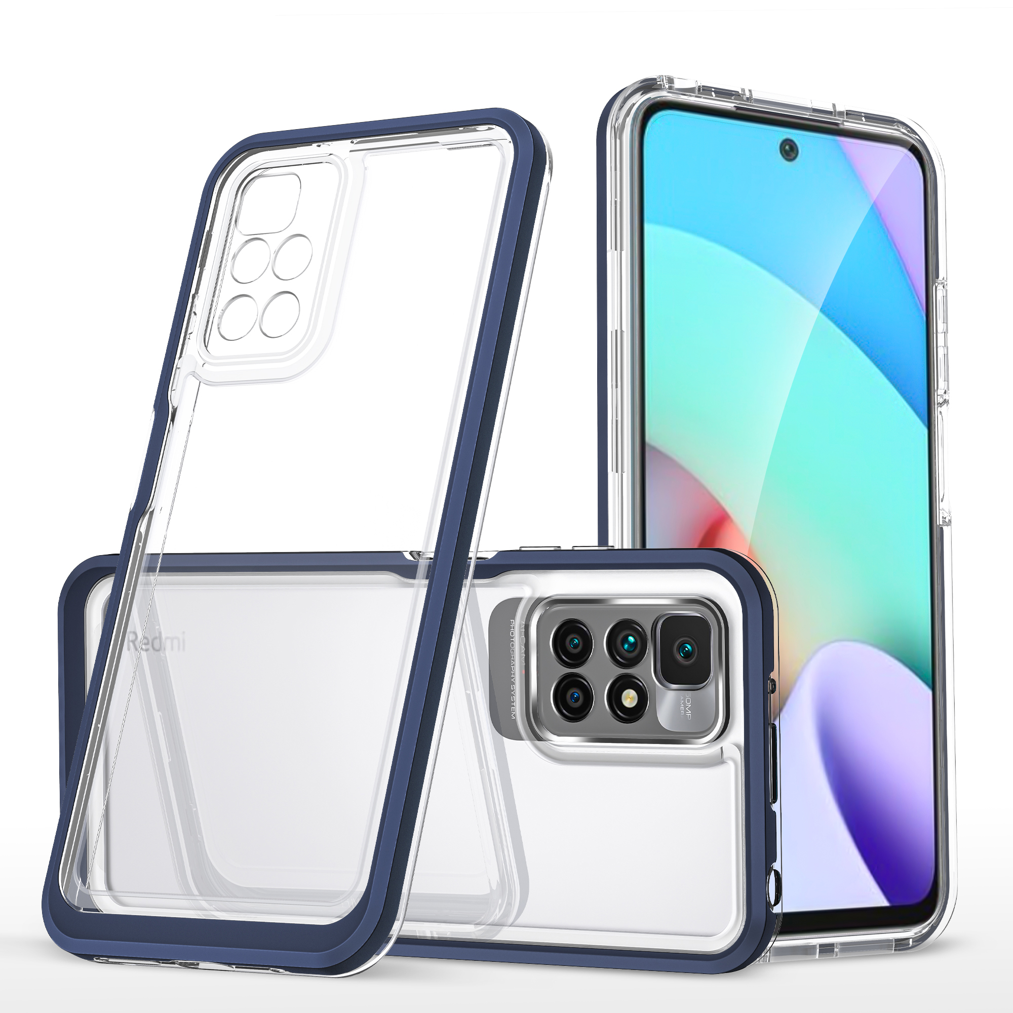 Skaidrus 3in1 dėklas Xiaomi Redmi 10 rėmelio gelinis dangtelis mėlynas