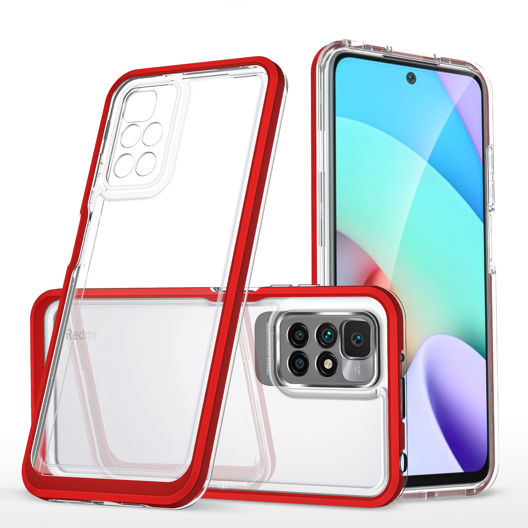 Skaidrus 3in1 dėklas Xiaomi Redmi 10 rėmelio gelinis dangtelis raudonas