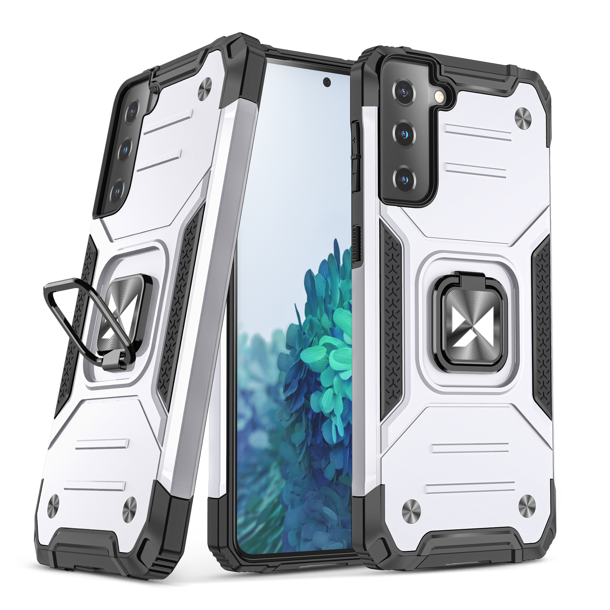 Wozinsky Ring Armor Tough Hybrid dėklas telefonui Samsung Galaxy S22+ (S22 Plus) sidabro spalvos su magnetiniu laikikliu