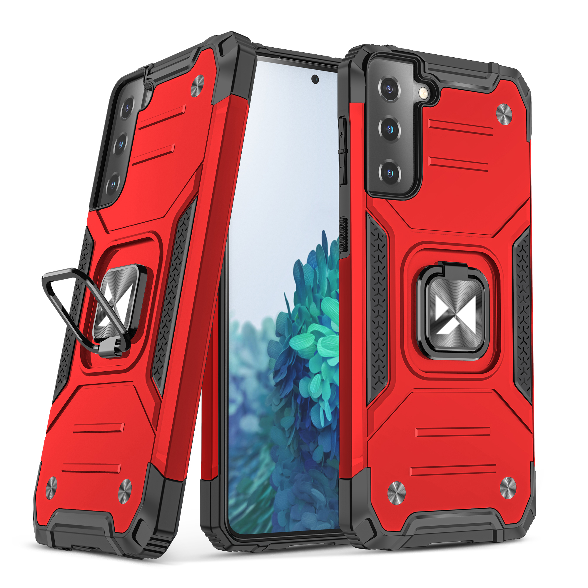 Wozinsky Ring Armor Tough Hybrid dėklas telefonui Samsung Galaxy S22+ (S22 Plus) raudonos spalvos su magnetiniu laikikliu