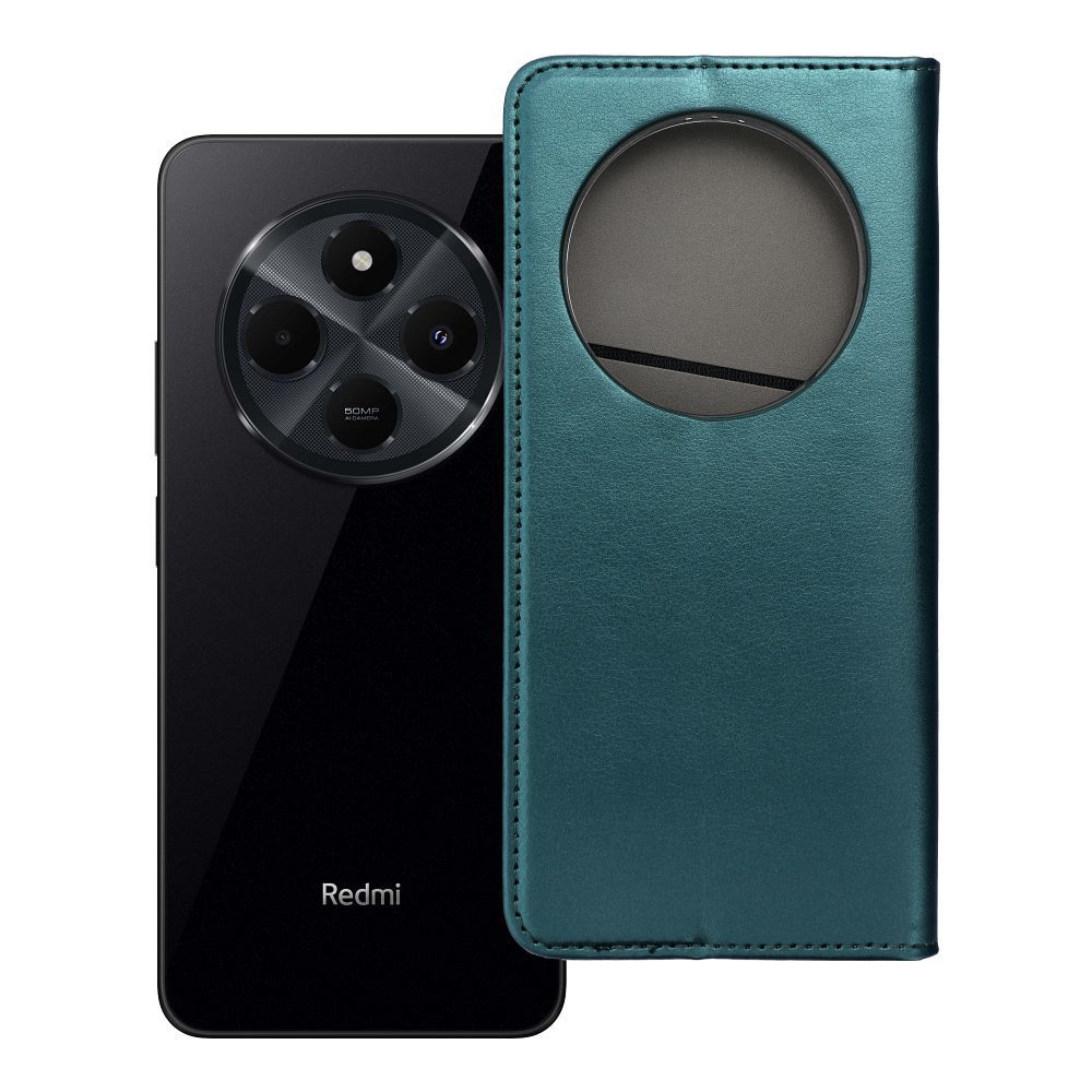 SMART MAGNETO knygos tipo dėklas telefonui XIAOMI Redmi 14c, tamsiai žalias