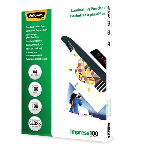 Fellowes blizgūs laminavimo vokeliai A4 100mic 100vnt
