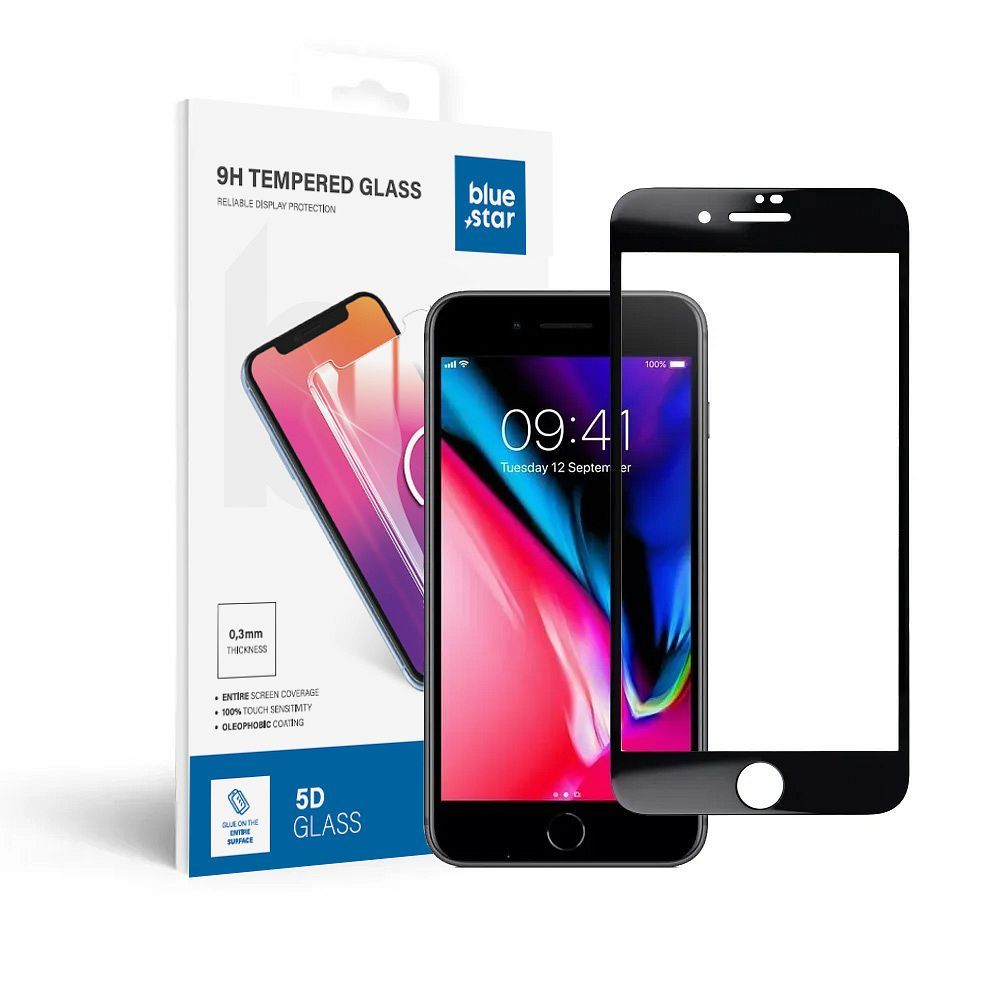 Закаленное стекло для iPhone 7 / 8 PLUS (полное приклеивание) Blue Star 5D черное