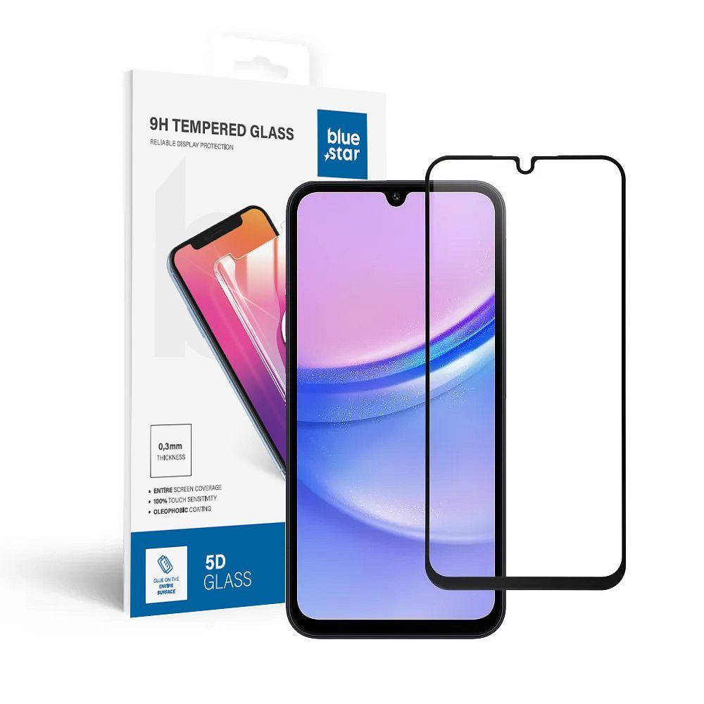 Apsauginis stiklas Blue Star - SAMSUNG A15 5G viso ekrano (su rėmeliu, mažo dydžio) - juodas