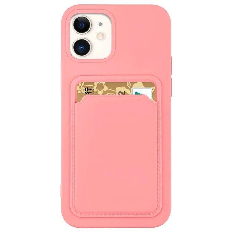 Card Case silikoninis dėklas piniginė su kortelių skyriumi Samsung Galaxy A73 rožinis