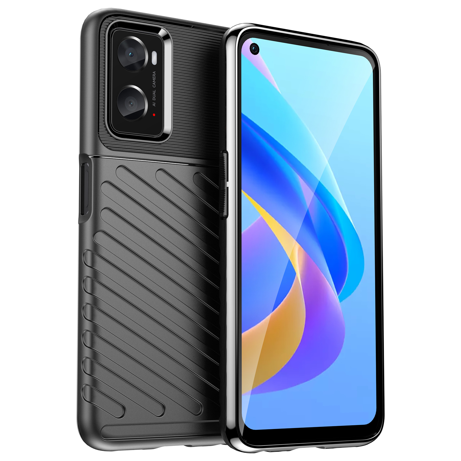 Griaustinio dėklas lankstus šarvuotas dangtelis Oppo A76 / Oppo A36 / Realme 9i juodas
