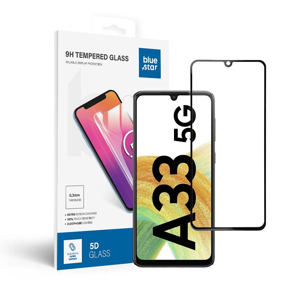 Apsauginis stiklas Blue Star - SAMSUNG A33 5G viso ekrano (su rėmeliu, mažo dydžio) - juodas