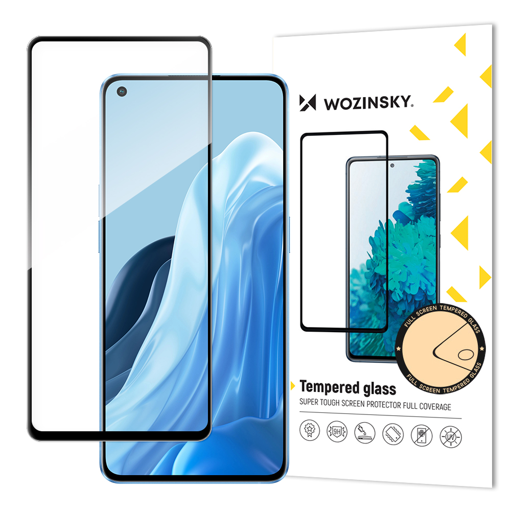 Wozinsky grūdintas stiklas pilno klijavimo itin tvirtas apsauginis stiklas pilno padengimo su rėmeliu, dėklui draugiškas Oppo Reno7 Pro 5G juodas