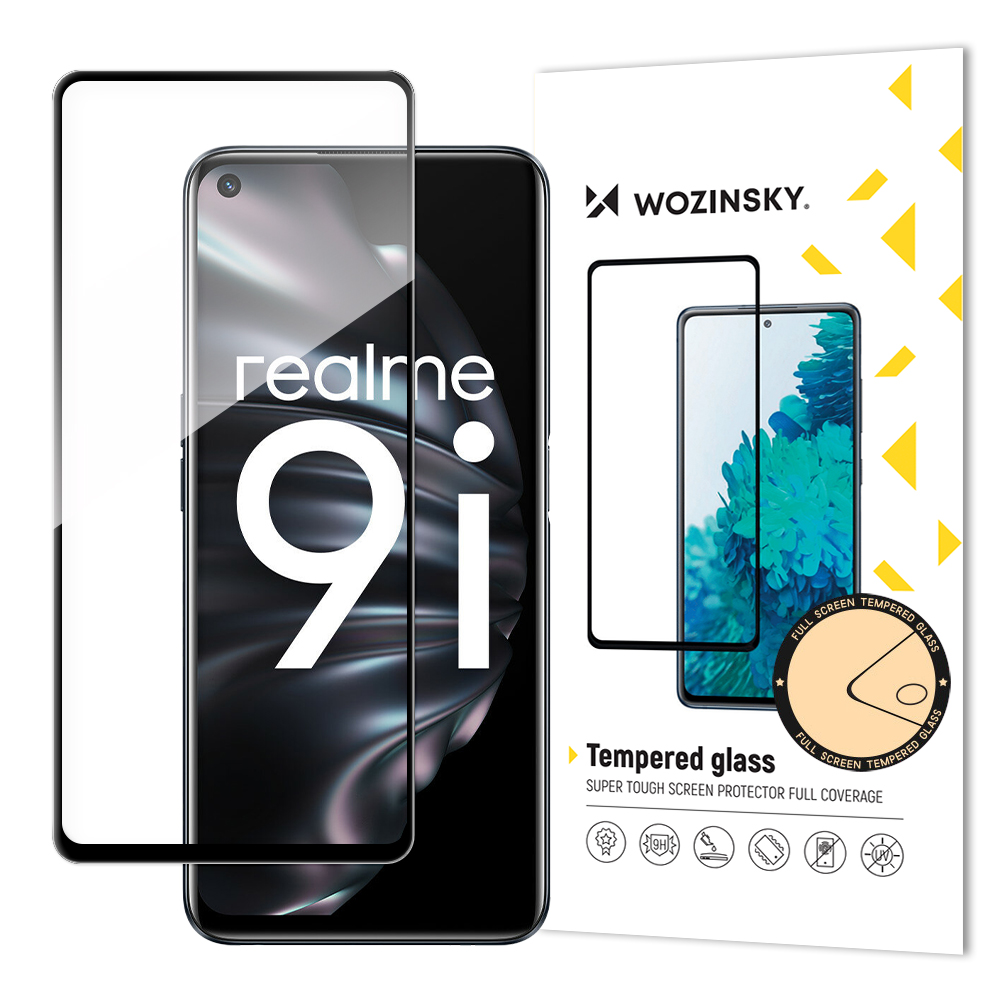 Wozinsky grūdintas stiklas pilno klijavimo itin tvirtas apsauginis stiklas pilno padengimo su rėmeliu, dėklui draugiškas Oppo A76 / Oppo A36 / Realme 9i juodas
