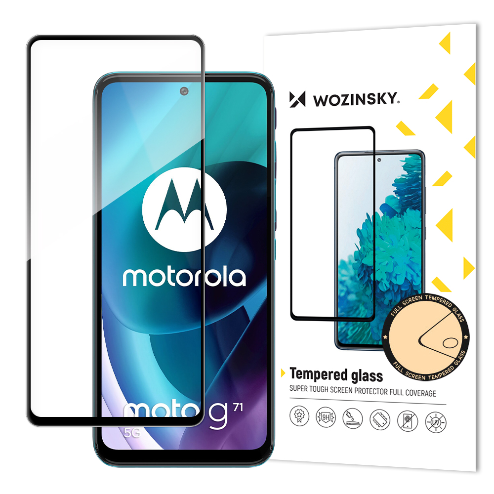 Особо прочное закаленное защитное стекло Wozinsky Full Glue на весь экран с рамкой для Motorola Moto G71 5G, совместимо с чехлом, черное