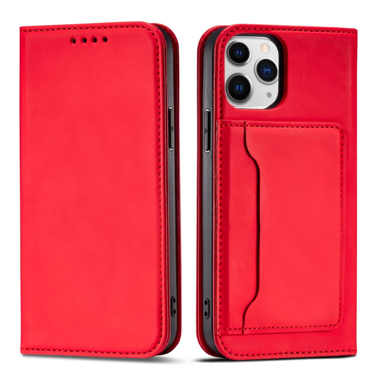 Magnetinis dėklas kortelėms iPhone 12 Pro dėklas kortelių piniginė kortelių laikiklis raudonas