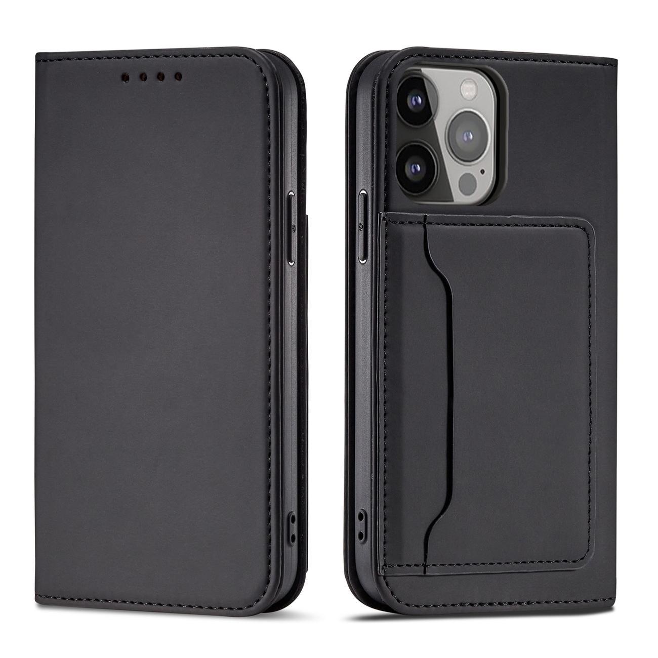 Magnetinis dėklas kortelėms iPhone 13 Pro dėklas kortelių piniginė kortelių laikiklis juodas