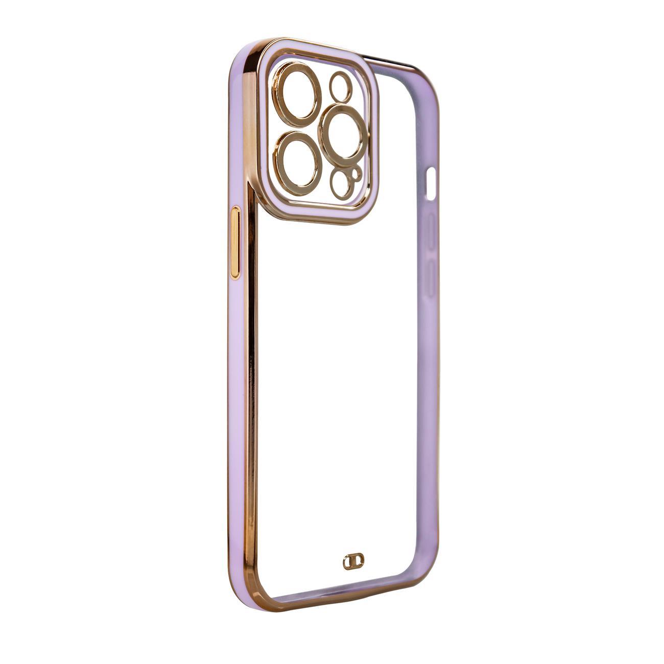 Madingas dėklas iPhone 12 Pro aukso rėmo gelinis violetinis