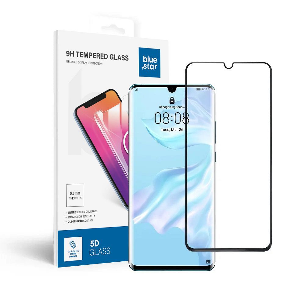 Apsauginis stiklas Blue Star - HUA P30 Pro (pilnas klijavimas/mažas dydis) - juodas Apsauginis stiklas Blue Star