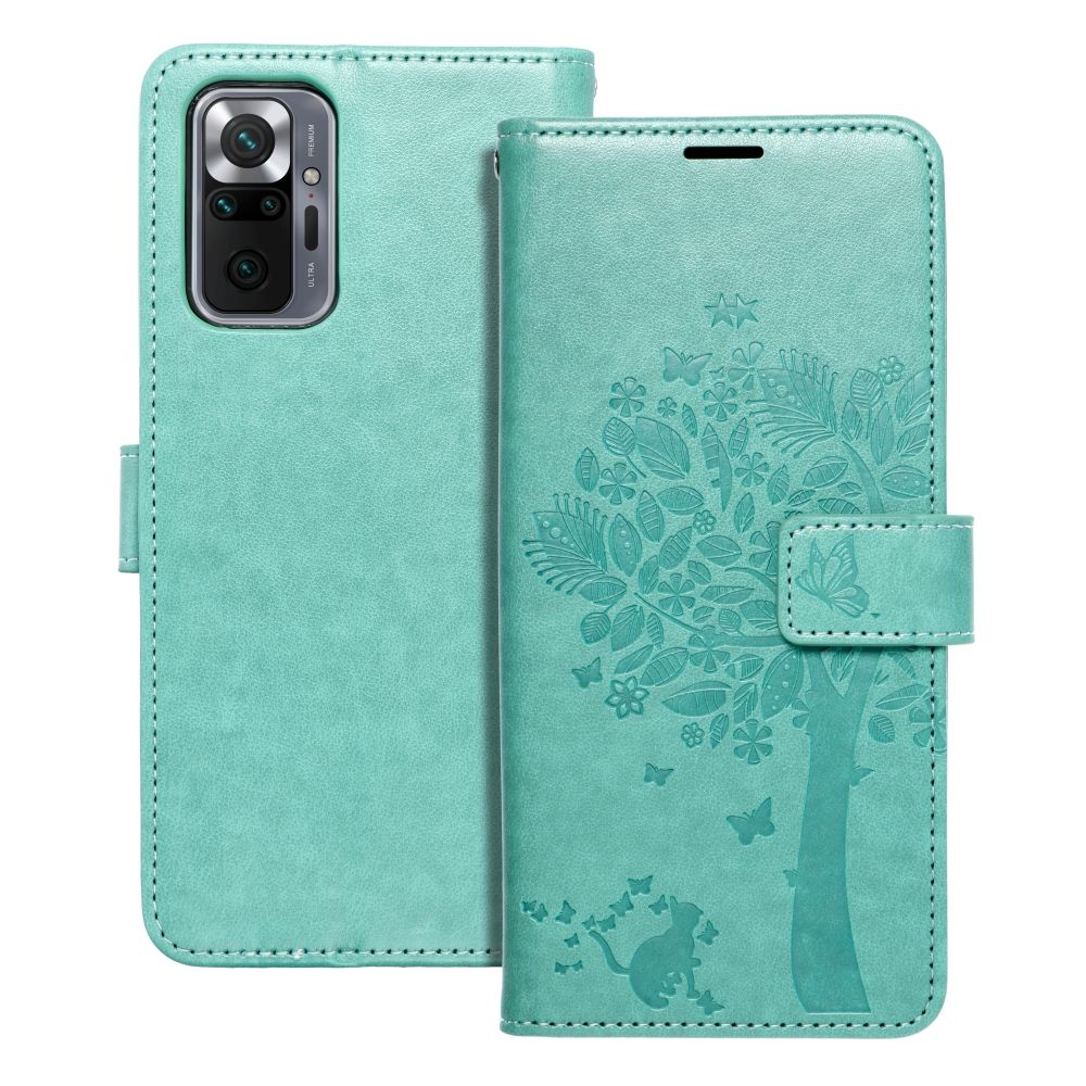 MEZZO knygos tipo dėklas telefonui XIAOMI Redmi Note 10 Pro su medžiu, žalias