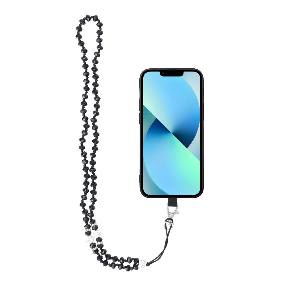 CRYSTAL DIAMOND Шнурок для телефона, подвес для телефона / длина шнура 74см (37см в петле) / на шею - чёрный