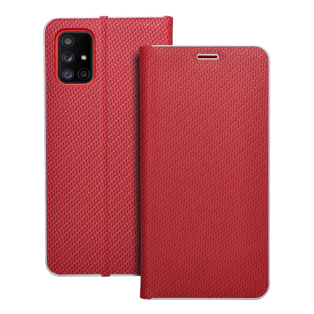 Dėklas telefonui LUNA Book Carbon skirtas SAMSUNG A71 raudonas