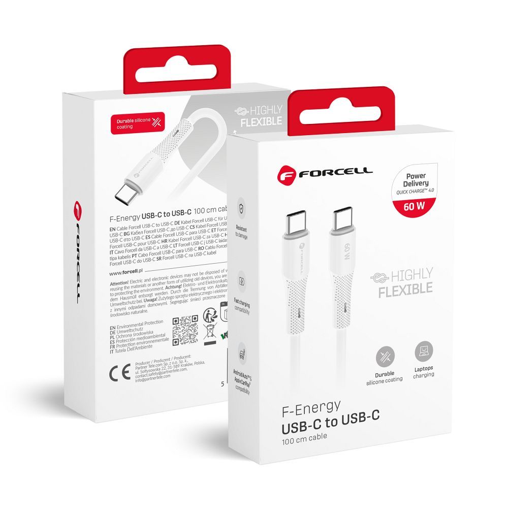 Кабель USB C к USB C Forcell F-Energy QC4.0 PD 3A 60W Silicone 1 м C344 белый