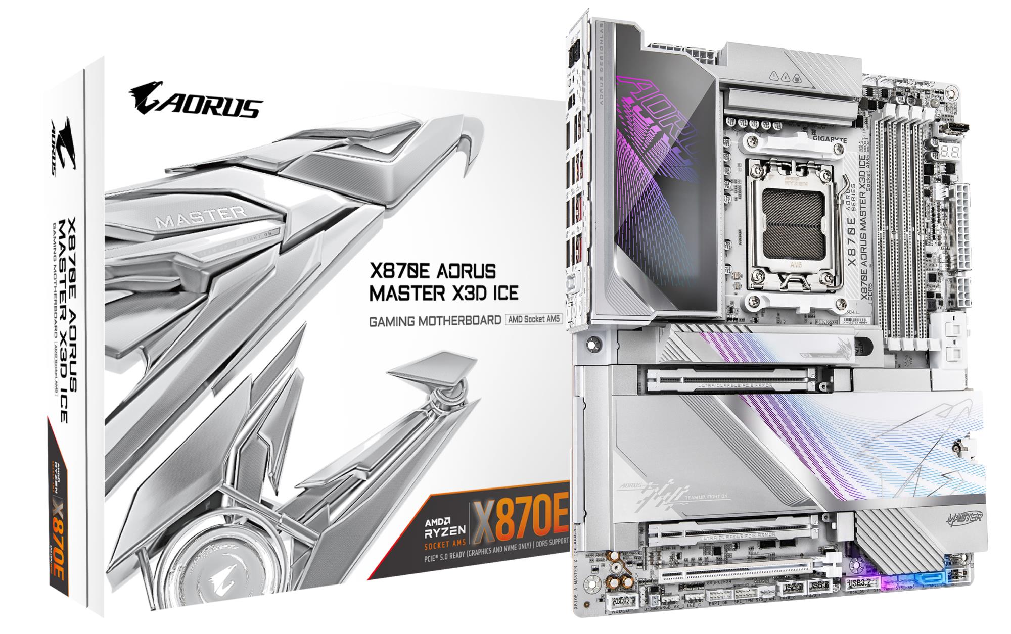 Gigabyte X870E Aorus Master X Ice Pagrindinė plokštė AMD X870E AM5 ATX DDR5 4 lizdai Wi-Fi Bluetooth