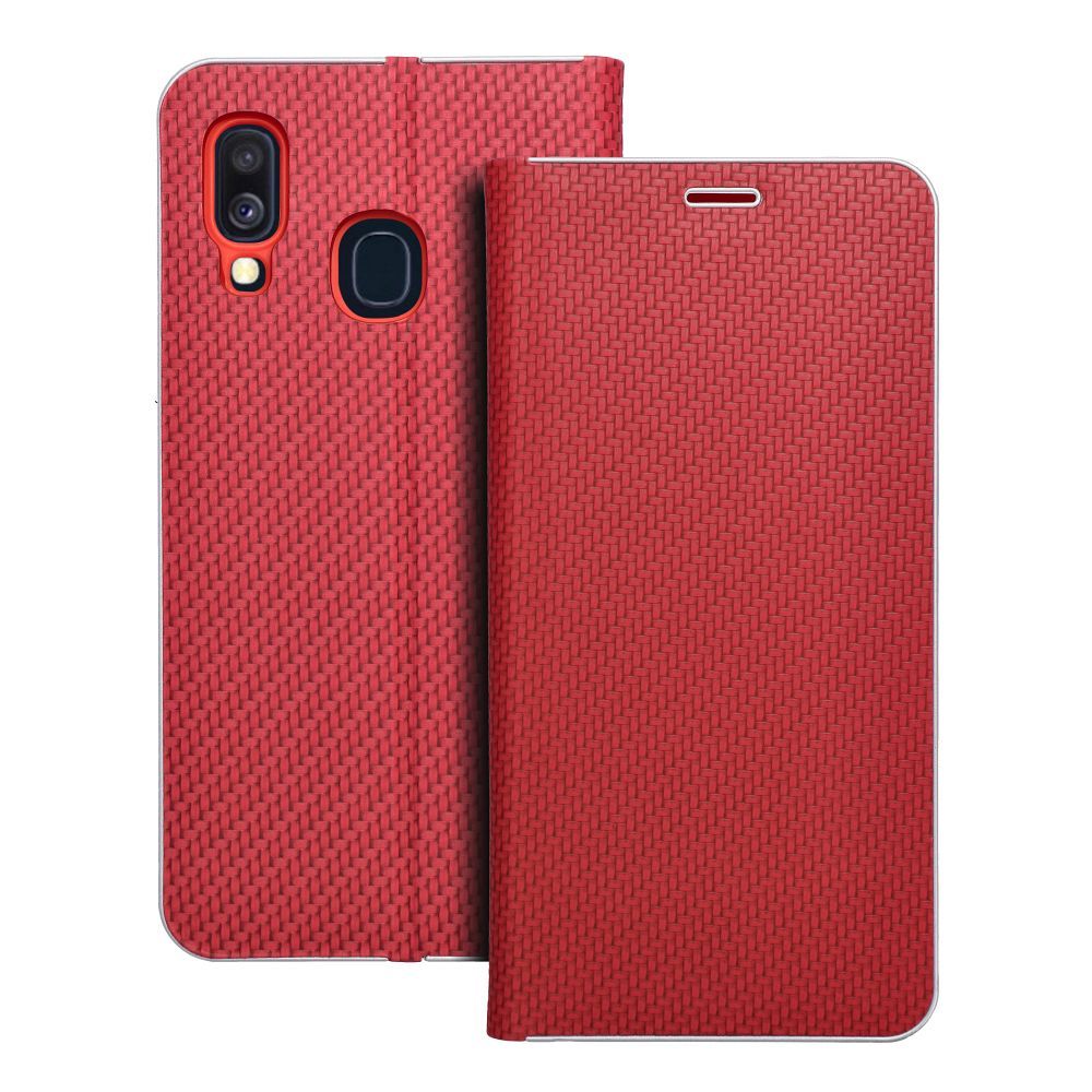 Dėklas telefonui LUNA Book Carbon skirtas SAMSUNG A40 raudonas