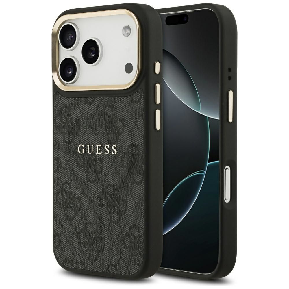Case Guess PU Leather 4G Gold Frame MagSafe Apple iPhone 17 Pro black
