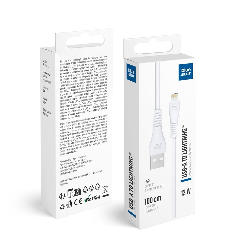 Blue Star кабель USB-A на Lightning 2A 12Вт 1м PJ-DG5-A белый