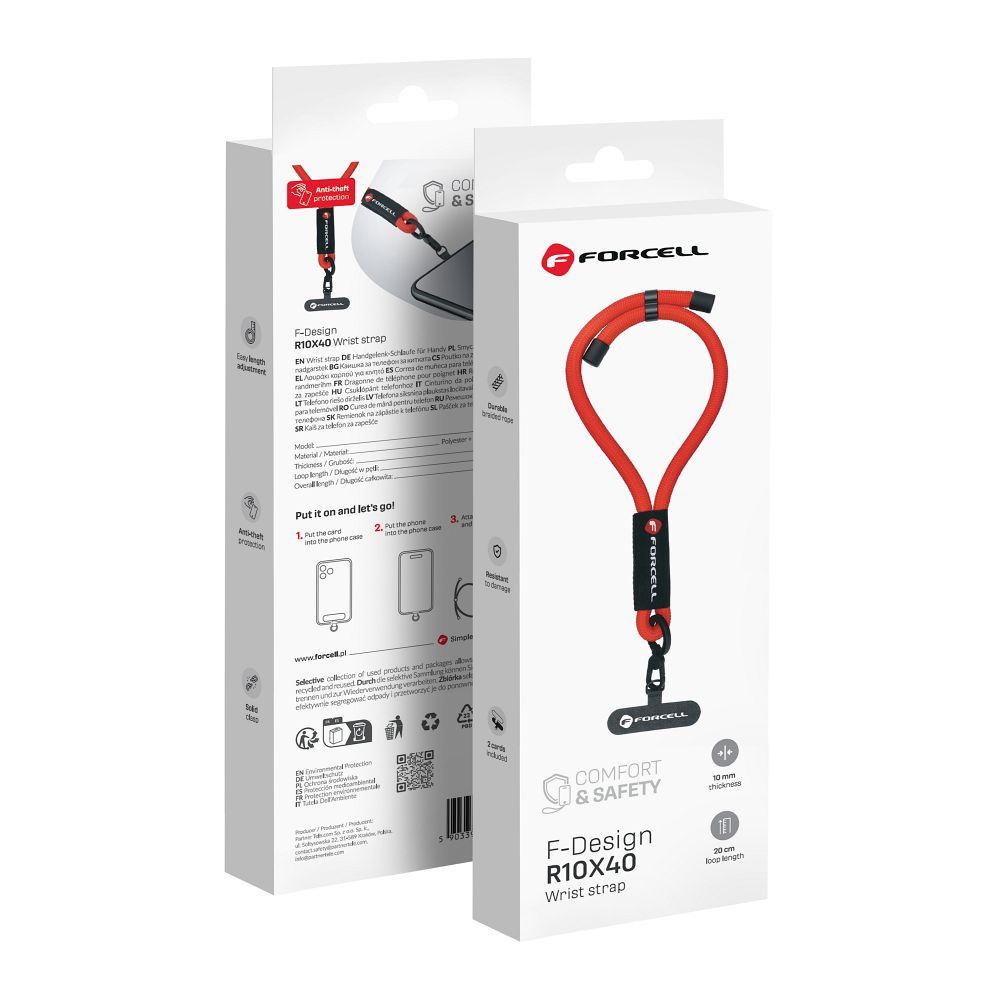 Forcell F-Design R10X40 шнурок на запястье для телефона регулируемой длины (макс. 20см в петле) красный