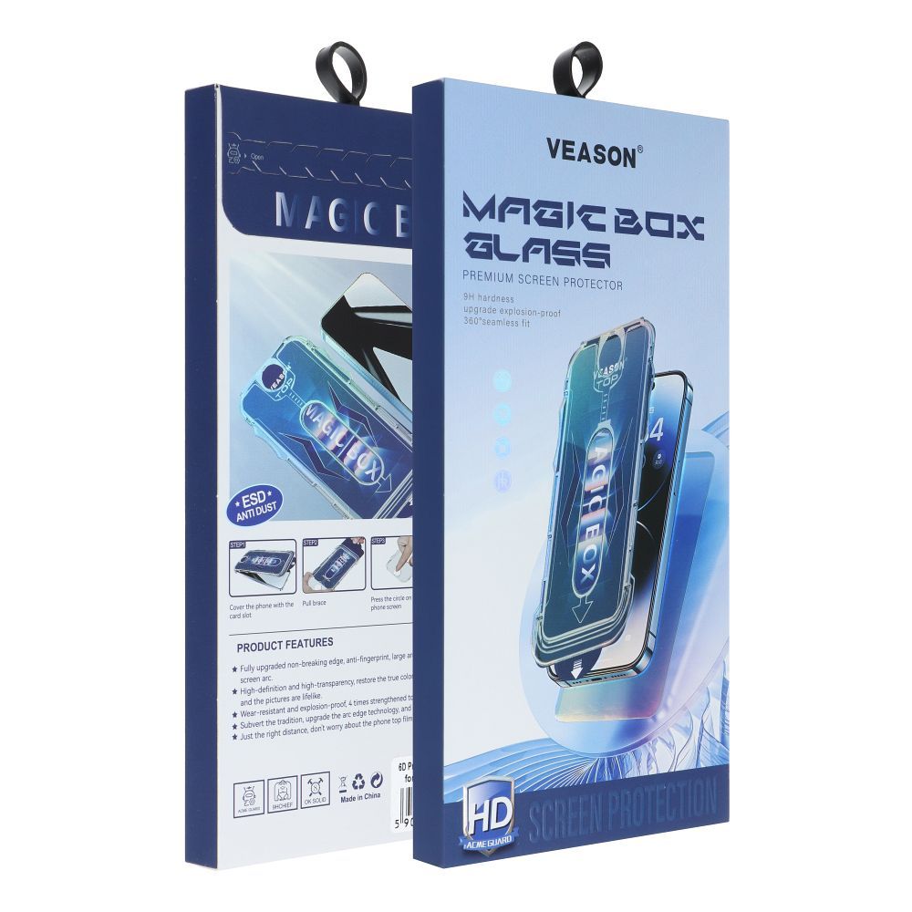 6D Pro Veason lengvai montuojamas stiklas + aplikatorius - Iphone 14 Pro Max juodas