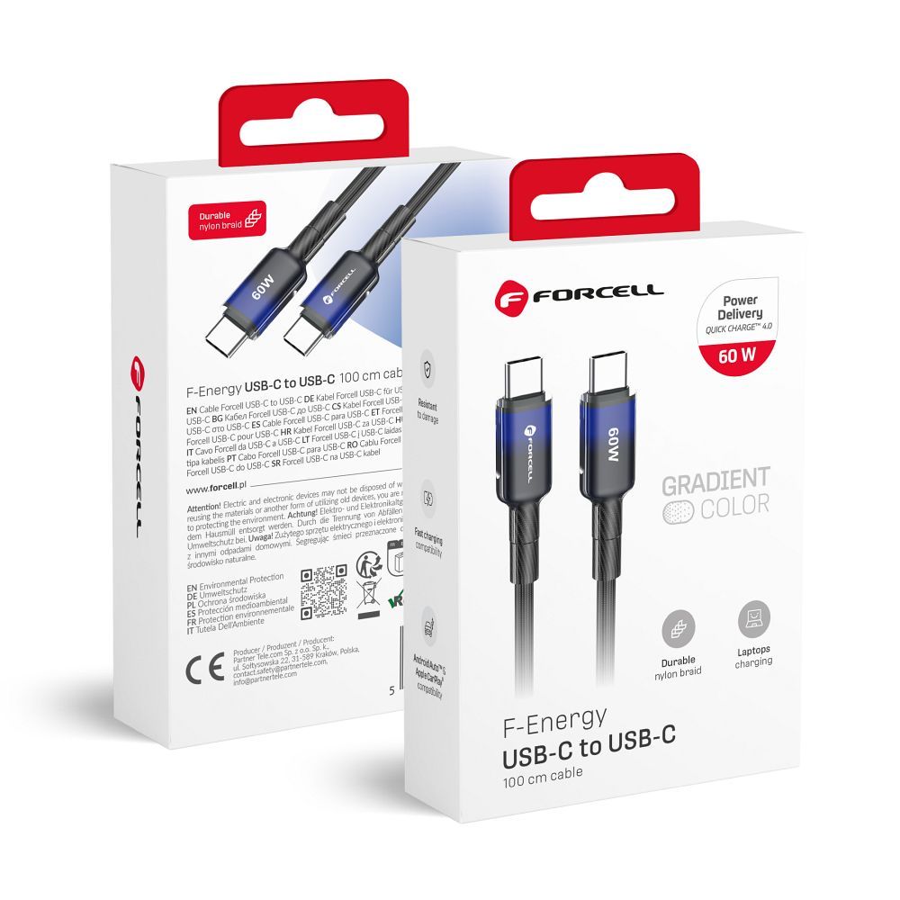 Кабель USB C to USB C Forcell F-Energy QC4.0 PD 3A 60W Gradient 1 m C354 чёрный